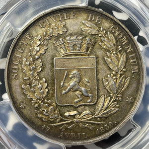 "1838" France Main Civil Society Jeton PCGS MS61 Lot#G8460 Silver! Nice UNC!