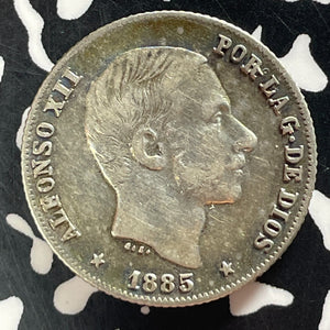 1885 Spanish Philippines 20 Centavos Lot#T4665 Silver!