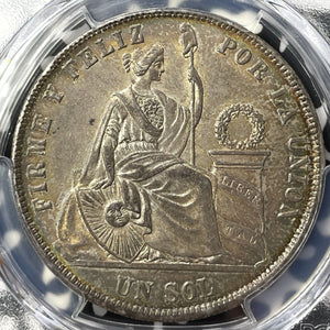 1870-YJ Peru 1 Sol PCGS MS62 Lot#G9254 Silver! Beautiful Toning! Nice UNC!