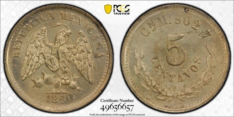 1890/90-Mo M Mexico 5 Centavos PCGS MS64 Lot#G2063 Silver! Top Graded!