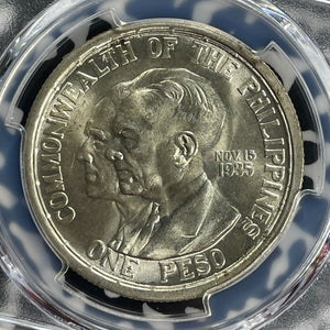 1936-M U.S. Philippines Quezon-Murphy 1 Peso PCGS MS65 Lot#G772 Silver! Gem BU!