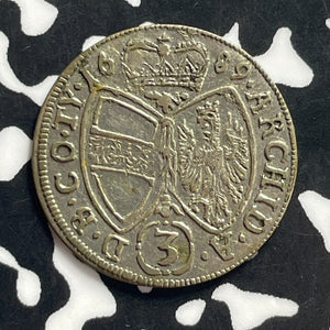 1689 Austria 3 Kreuzer Lot#JM0046 Silver! Nice!