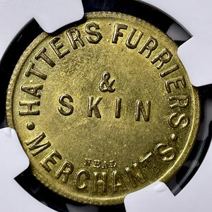 U/D G.B. London Sennett Bros Hatters, Furriers, & Skin Token NGC MS66 Lot#G9815