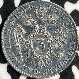 1846-A Austria 3 Kreuzer Lot#D9017 Silver! Nice!
