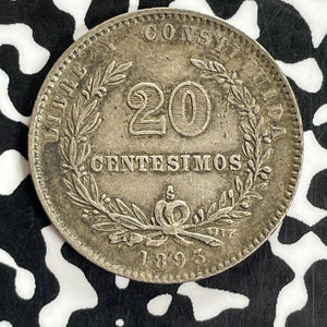 1893 Uruguay 20 Centesimos Lot#C1068 Silver!
