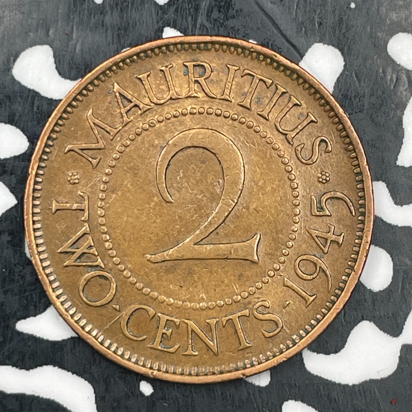 1945 Mauritius 2 Cents Lot#F9294 Scarce!
