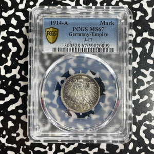 1914-A Germany 1 Mark PCGS MS67 Lot#G1084 Silver! Gem BU! J-17