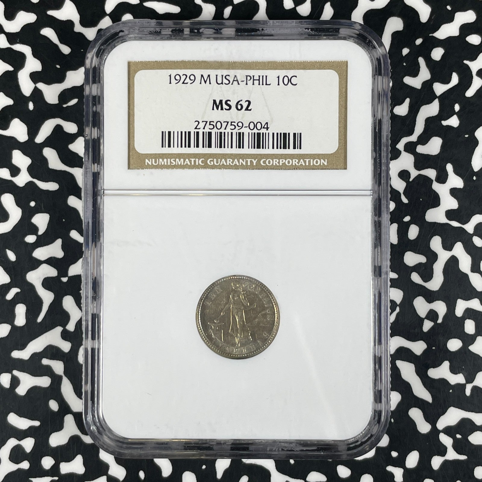 1929-M U.S. Philippines 10 Centavos NGC MS62 Lot#G2002 Silver! Nice UNC!