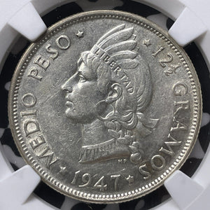 1947 Dominican Republic 1/2 Peso NGC AU55 Lot#G8936 Silver!