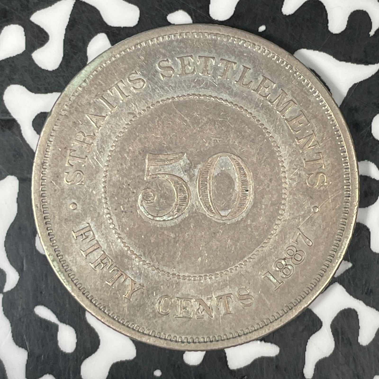 1887 Straits Settlements 50 Cents Lot#JM0423 Silver! Nice! Scarce!