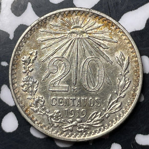 1919 Mexico 20 Centavos Lot#E9647 Silver! Nice! KM#438