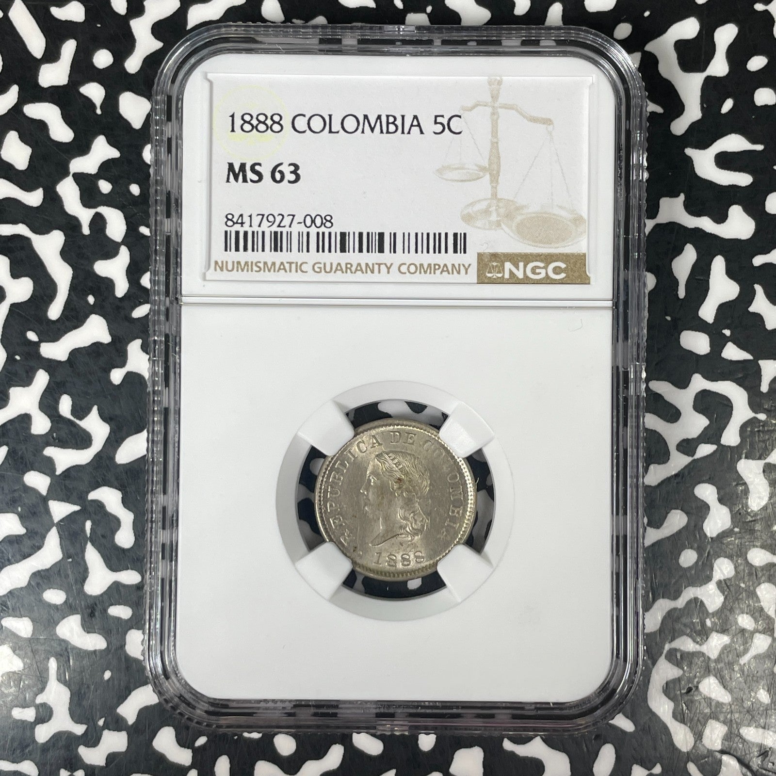 1888 Colombia 5 Centavos NGC MS63 Lot#G1525 Choice UNC!
