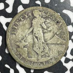 1918-S U.S. Philippines 50 Centavos Lot#T6738 Silver!