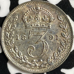 1891 Great Britain 3 Pence Threepence Lot#D9721 Silver! Nice!