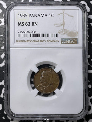 1935 Panama 1 Centesimo NGC MS62BN Lot#G8527 Nice UNC!