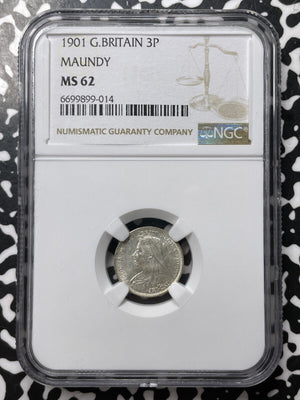 1901 Great Britain Maundy 3 Pence Threepence NGC MS62 Lot#G7496 Silver! Nice UNC