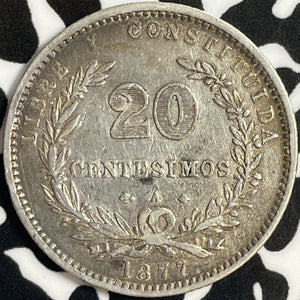 1877 Uruguay 20 Centesimos Lot#D9685 Silver!