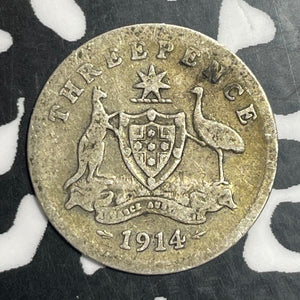 1914 Australia 3 Pence Threepence Lot#T2856 Silver!