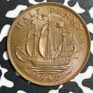 1942 Great Britain 1/2 Penny Half Penny Lot#T2941 High Grade! Beautiful!