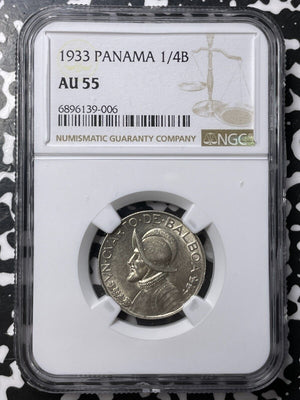 1933 Panama 1/4 Balboa NGC AU55 Lot#G8044 Silver!