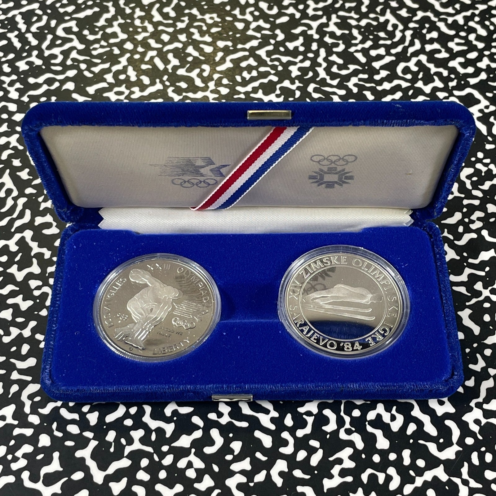 1983 U.S./Yugoslavia 2x Coin Olympic Mint Set Lot#B3324 Silver! W/ Case & C.O.A.
