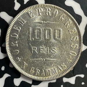 1910 Brazil 1000 Reis Lot#T0936 Silver! High Grade! Beautiful!