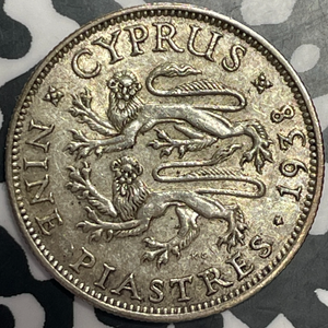 1938 Cyprus 9 Piastres Lot#T2364 Silver! Nice!