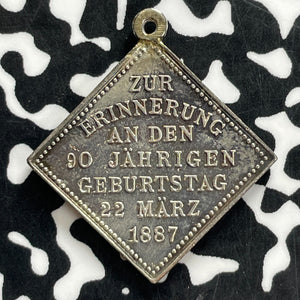 1887 Germany Kaiser Wilhelm 90th Birthday Klippe Medal Lot#JM0239 Silver! 26mm