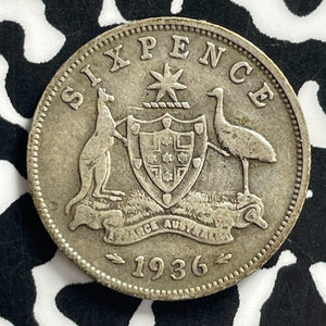1936 Australia 6 Pence Sixpence Lot#C0791 Silver!