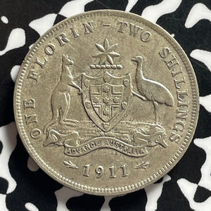 1911 Australia 1 Florin Lot#JM0037 Silver! Better Date