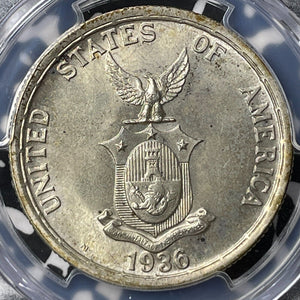 1936-M US Philippines Roosevelt/Quezon 1 Peso PCGS MS65 Lot#G8353 Silver! Gem BU