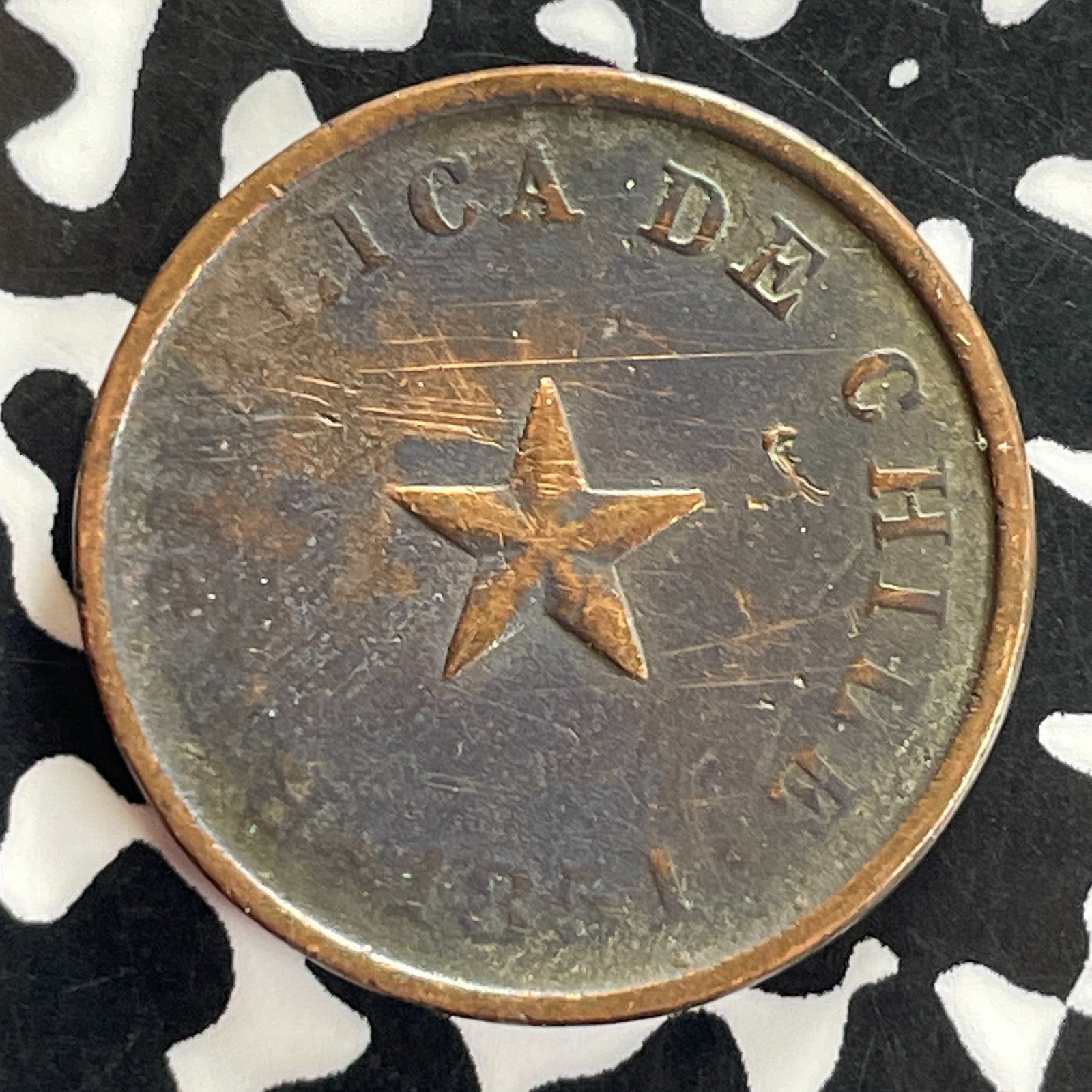 1851 Chile 1/2 Centavo Half Centavo Lot#C4606 Obverse Scratch