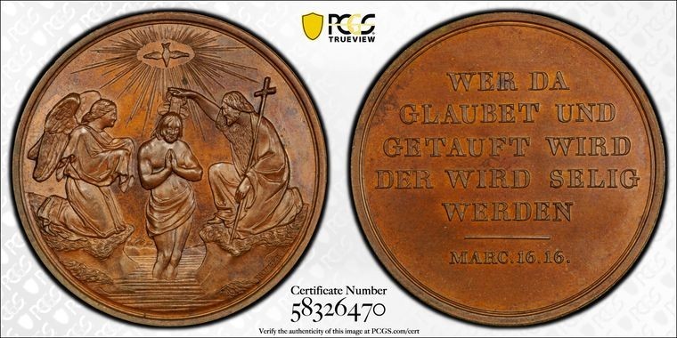 Undated Germany Baptismal Copper Medal PCGS MS64 Lot#G3934 Choice UNC!