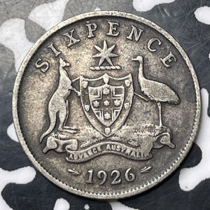 1926 Australia 6 Pence Sixpence Lot#E9480 Silver!