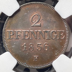 1856-F Germany Saxony 2 Pfennig NGC MS64BN Lot#G8745 Choice UNC! Top Graded!