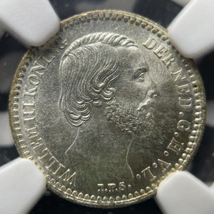 1882 Netherlands 10 Cents NGC MS65 Lot#G9056 Silver! Gem BU!