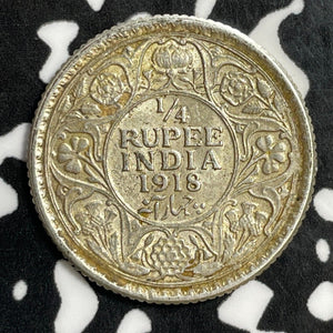 1918 India 1/4 Rupee Lot#E5294 Silver! Nice!