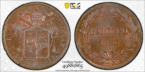 1836-R Papal States 1 Baiocco PCGS MS64BN Lot#G8241 Choice UNC! KM#1320