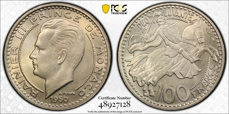 1950 Monaco 100 Francs PCGS MS66 Lot#G1993 Gem BU! Top Graded! Gad-MC142