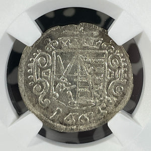 1665-CR Germany Saxony 6 Pfennig NGC MS63 Lot#G9931 Silver! Choice UNC!