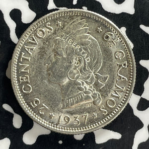 1937 Dominican Republic 25 Centavos Lot#JM0073 Silver! High Grade! Beautiful!
