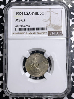 1904 U.S. Philippines 5 Centavos NGC MS62 Lot#G9574 Nice UNC!