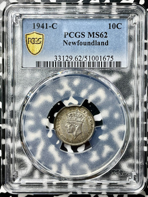 1941-C Newfoundland 10 Cents PCGS MS62 Lot#G9843 Silver! Beautiful Toning!