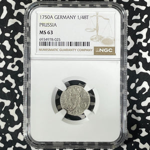 1750-A Germany Prussia 1/48 Thaler NGC MS63 Lot#G9930 Choice UNC!