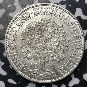 1931-J Germany Oak Tree 5 Mark Lot#JM8190 Large Silver! High Grade! Beautiful!