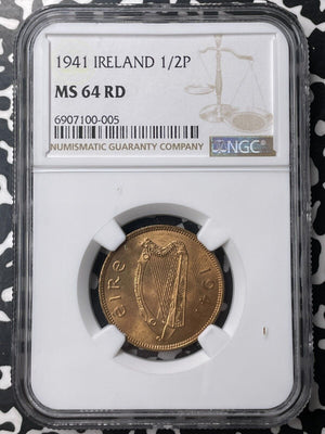 1941 Ireland 1/2 Penny NGC MS64RD Lot#G8938 Choice UNC! Top Graded!