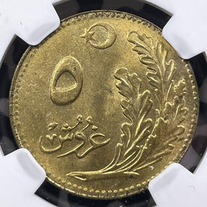 1926 Turkey 5 Kurus NGC MS64 Lot#G9082 Gem BU!