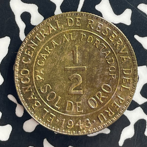 1943 Peru 1/2 Sol Half Sol Lot#T7999 High Grade! Beautiful! KM#220.4