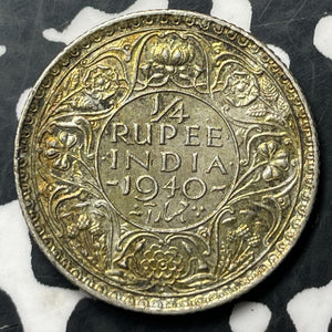 1910 India 1/4 Rupee Lot#E6516 Silver! High Grade! Beautiful!