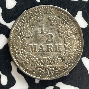 1919-E Germany 1/2 Mark Lot#T7693 Silver! High Grade! Beautiful!